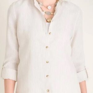 Chico's White no Iron Linen Casual Button Down Shirt Relaxed Fit